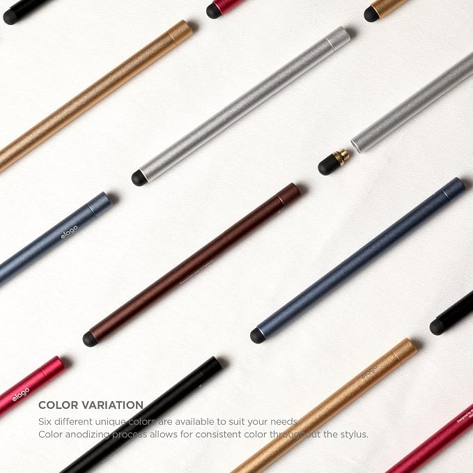 elago Premium Aluminum Slim Stylus Pens for All Touch Screen Tablets | Soft Touch Pen-Point Precise Touch and Control Extra Rubber Tip Included Ergonomic Grip Comfortable Grip (Black)