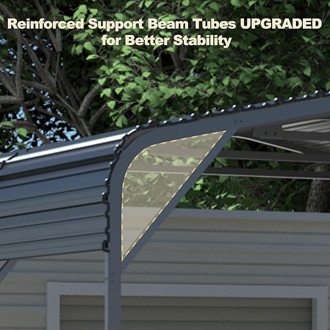 MUPATER 20' x 20' Outdoor Heavy Duty Metal Carport, Garage Car Shelter Shade, Carport Canopy with Heavy Metal Frame, Roof and Bolts for Car, Trucks, Boats, Grey