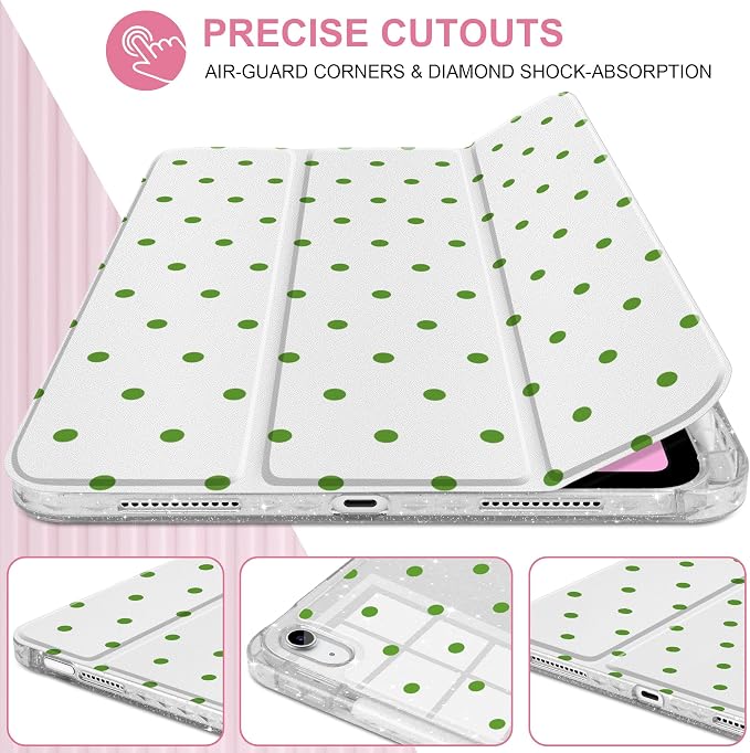 MEEgoodo Case for iPad A16 11th Generation 2025/10th Generation 2022 Glitter Tablet Cases with Transparent Acrylic Back+Trifold Stand +Pencil Holder+Auto Wake/SleepAbstract Sun &amp Palm Tree