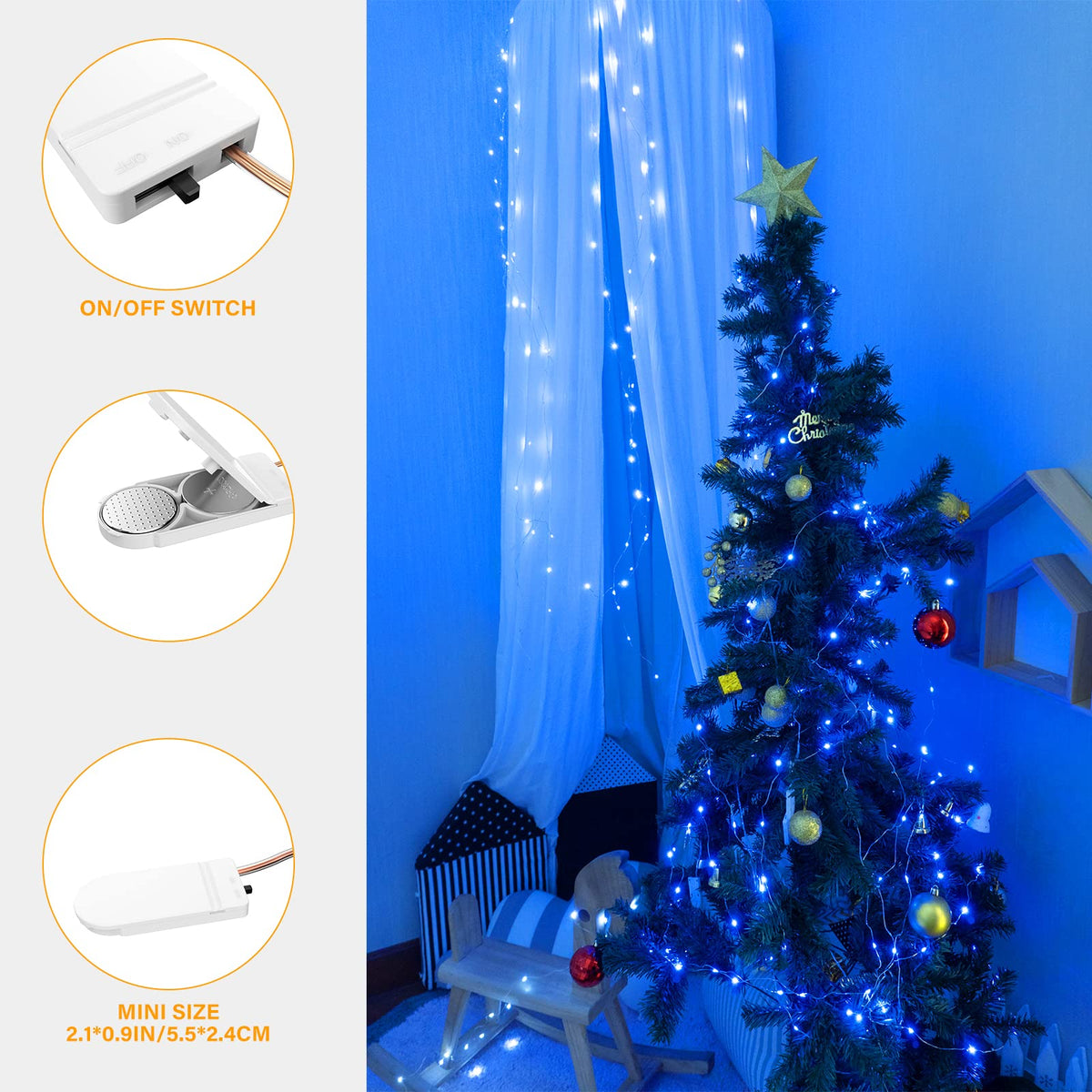 Onforu 16 Pack Blue Fairy Lights Battery Operated String Lights, 6.5ft 20 Mini LED Lights, IP67 Waterproof Twinkle Lights for Mason Jar Wedding Centerpiece Decor Christmas Bedroom