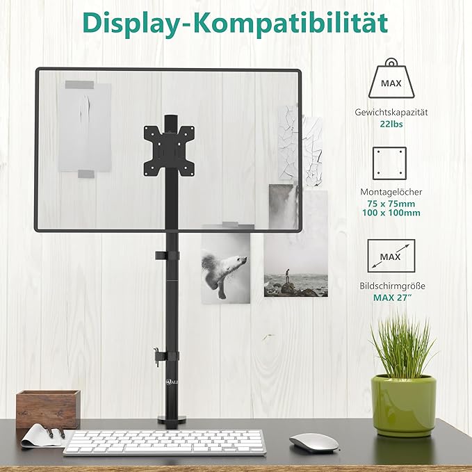 WALI Monitor Arm Mount for Desk, Single Extra Tall Computer Desk Mount, Monitor Bracket Mount Stand Single, up to 32 inch, 22 lbs (M001XL), Black