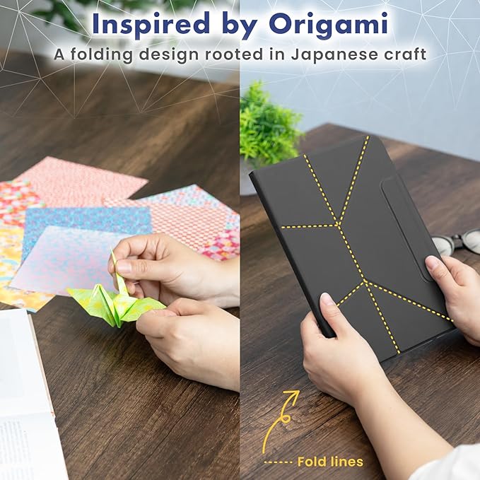 BELLEMOND iPad Case for iPad A16 11 2025 / 10th Gen 10.9 2022 | Origami Folio Stand | 6-Mode Foldable Magnetic Detachable Cover | Mamoru Ori Case | Black &amp Grey