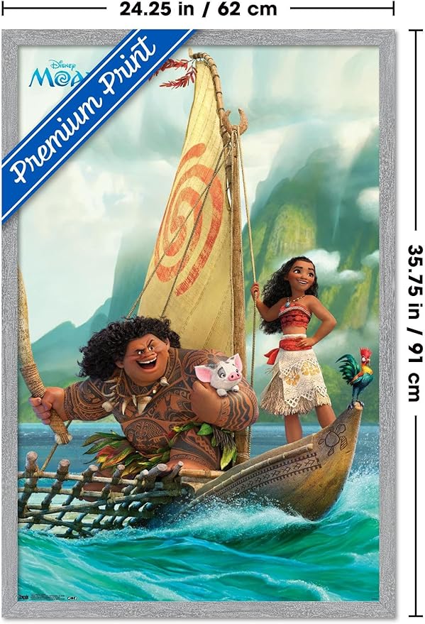 Disney Moana - Group Wall Poster, 34L" x 22.4W", Gray Framed Version