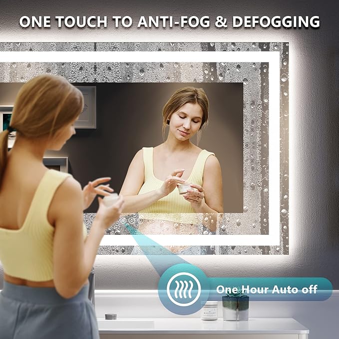 YEELAIT 55x36 Inch LED Bathroom Mirror with Lights Front and Backlit Lighted Vanity Mirror for Bathroom Wall with 3 Colors Dimmable Anti-Fog Memory Shatter-Proof IP54 Waterproof Horizontal/Vertical
