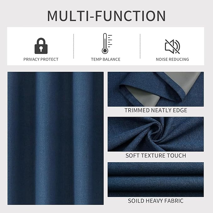 Joydeco Custom Denim Blue Textured Total Blackout Curtain for Bedroom and Living Room. Grommet Textured Thermal Insulated Room Darkening Curtain 1 Panel (Custom Size and Color)