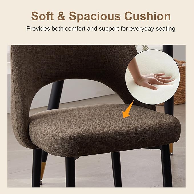 Modern Dining Chairs, Fabric Upholstered Accent Kitchen Chairs with Comfy Padded Seat & Sturdy Metal Legs, Side Farmhouse Chairs for Dining Room, Living Room, Restaurant (Brown, Set of 4)