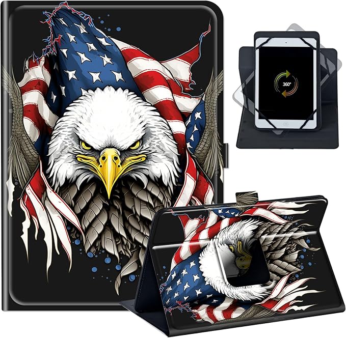 Case for Google Pixel Tablet 11 2023PU Leather 360 Degree Rotatable Kickstand Tablet Cover with Magnetic Closure for Pixel Tablet 11 2023/ All 10.5-11.5 Tablet，American Eagle with Flag