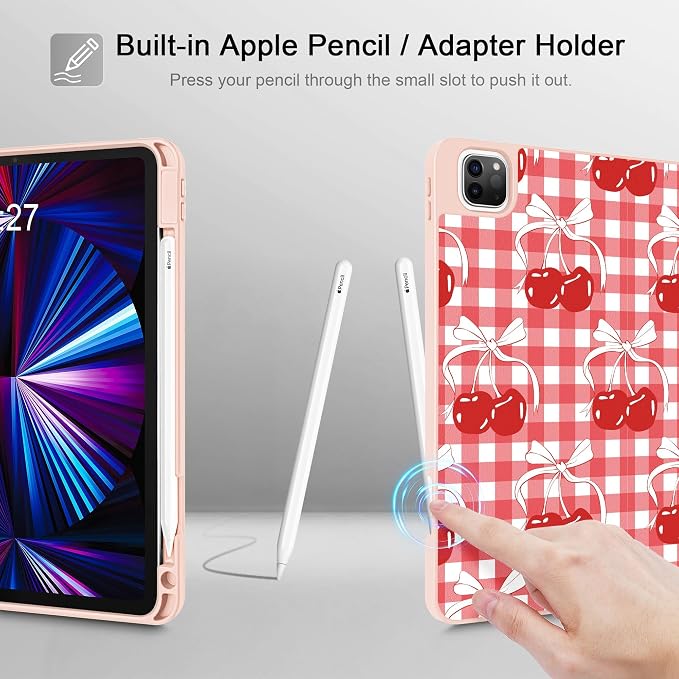 May Chen Case for iPad Pro 11 inch (4th 3rd 2nd &amp 1st Gen) 2022 2021 2020 2018 Trifold Stand + Pencil Holder + Auto Wake/Sleep + Soft TPU Protective Stand Back Cover Abstract Floral