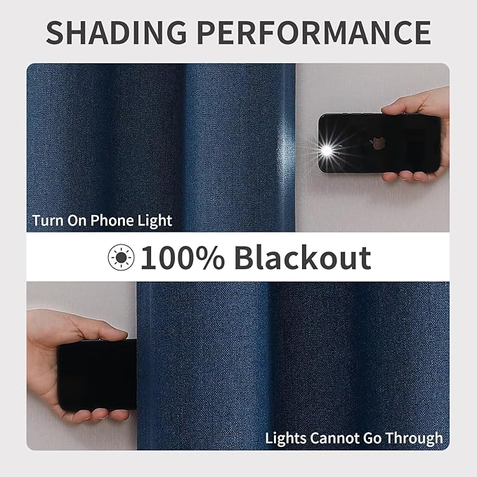 Joydeco Custom Denim Blue Textured Total Blackout Curtain for Bedroom and Living Room. Grommet Textured Thermal Insulated Room Darkening Curtain 1 Panel (Custom Size and Color)