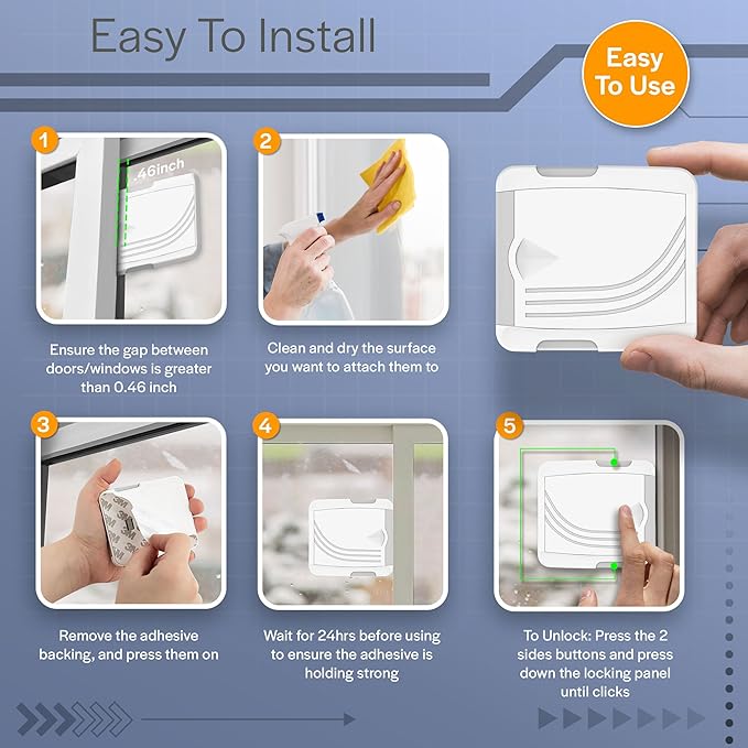 Todays Kids 4 Pack Sliding Door Locks - Child Proof Lock for Sliding Door, Easy to Install Sliding Window Lock - Strong Adhesive Sliding Door Security Lock, Versatile Window Locks & Sliding Door Lock