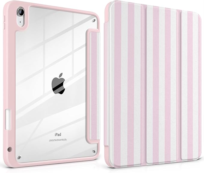 Case for iPad (A16) 11th Generation 11 inch 2025 /iPad 10th Gen 10.9 2022 - Aesthetic Cute Preppy Design Trifold Cover with Soft TPU Bumper Clear Back Auto Sleep/Wake Waves