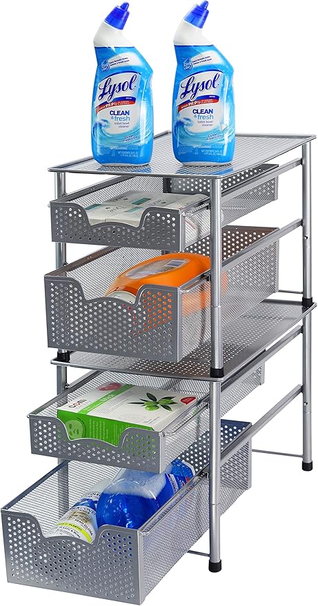 Simple Houseware Stackable 2 Tier Sliding Basket Organizer Drawer, Silver