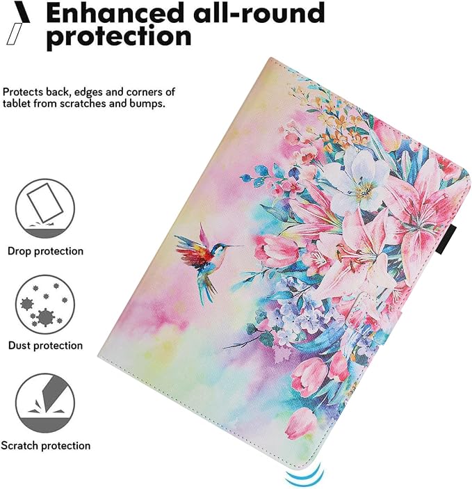 Universal Case for 10 Inch Tablet Multi-Angle Viewing Stand Case for 9.5-10.5 Inch Tablet Premium PU Leather Folding Stand Cover with Pen Holder &amp Multiple Angles Stand - Beach