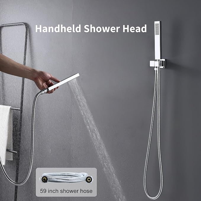KATAIS Full Body Shower System Chrome Tempreature Display Shower Faucet Set with 12 inch and 8 inch Shower Head, with Handheld Spray and 6 PCS Body Jet