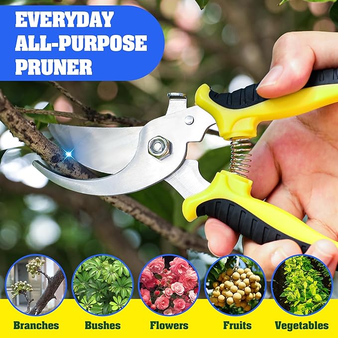 4 Pack Garden Pruning Shears, Stainless Steel Garden Shears, Gardening Shears, Garden Scissors, Clippers, Pruning Snips, Pruning Shears for Gardening Tools (4PCS Yellow Orange Green)