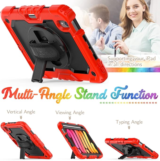 SEYMAC for iPad 9th/8th/7th Generation Case 10.2 2021-2019 Full-Body Shockproof Protective Case with Screen Protector Rotating Stand/Handle/Shoulder Strap for iPad 10.2 Blue/Black