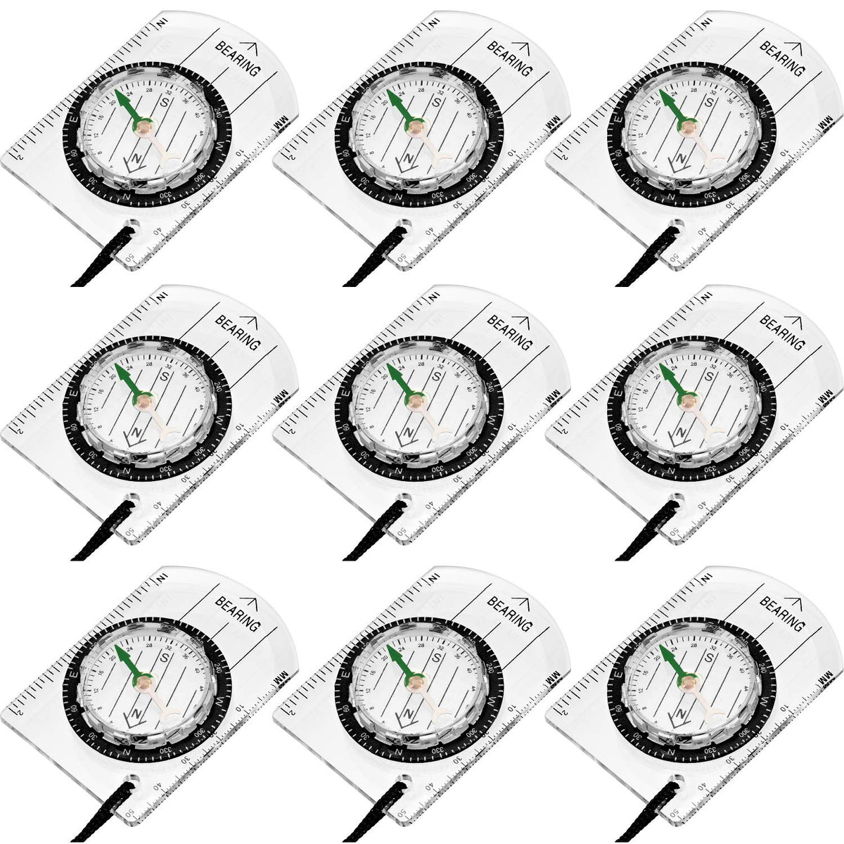 BBTO 9 Pieces Orienteering Compass Hiking Backpacking Camping Compass Map Reading Outdoor Waterproof Tool for Scout Kids Women