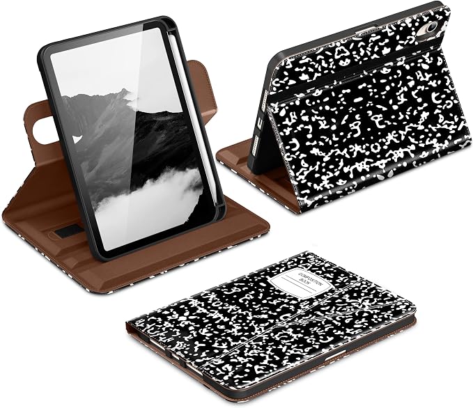 DTTO for iPad mini 7 A17 Pro 2024 aslo fit iPad mini 6 2021 Brown | 360 Degree Rotating Premium Faux Leather Folio Stand Cover with Pencil Holder Auto Sleep/Wake Multiple Angles Hand Strap