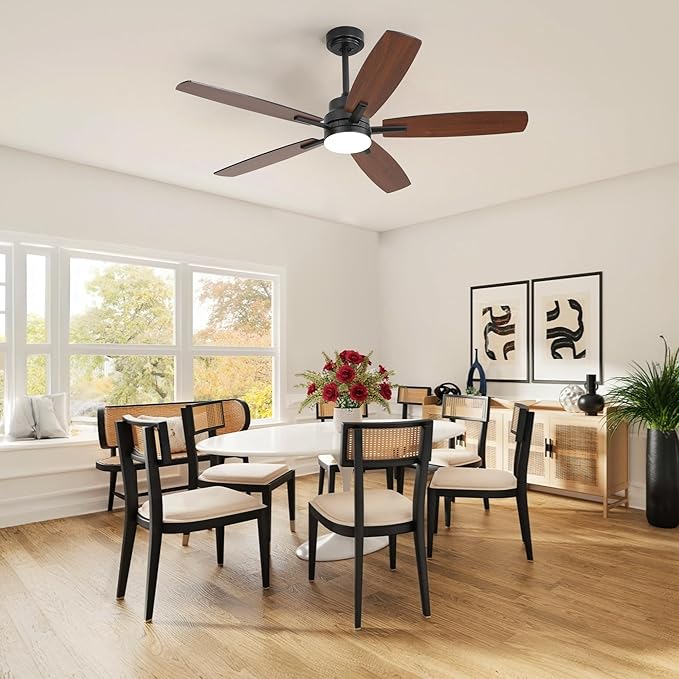 ARTPLAN 52" Ceiling Fan with Light and Remote, Noiseless DC Motor & Reversible Blades - Flush Mount LED Ceiling Fan for Bedroom, Living Room, Dining Room,Black