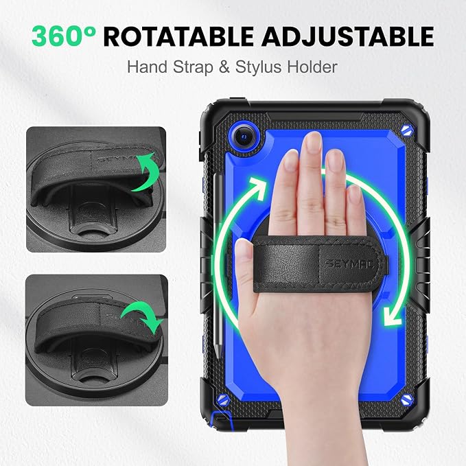 SEYMAC Case for Lenovo Tab M11/K11 11 Inch Black | Heavy Duty Shockproof Protective Built-in Screen Protector 360° Rotating Stand Hand/Shoulder Strap