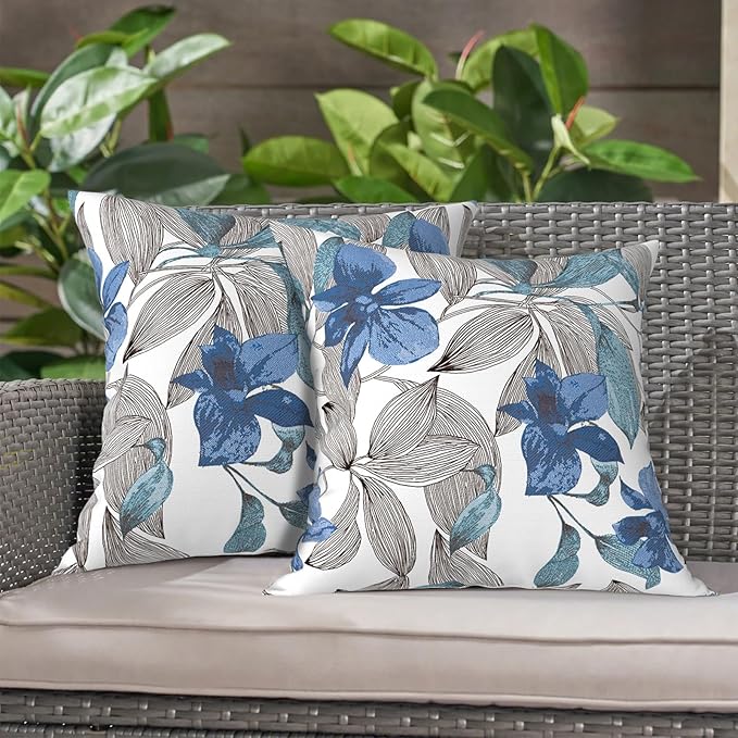 LVTXIII Outdoor Throw Pillow Covers 20 x 20 Inch, Covers ONLY Modern Cute Pattern Decorative Square Toss Pillow Case Pack of 2 for Home Patio Garden Sofa Bed Furniture, Clemens Noir Blue