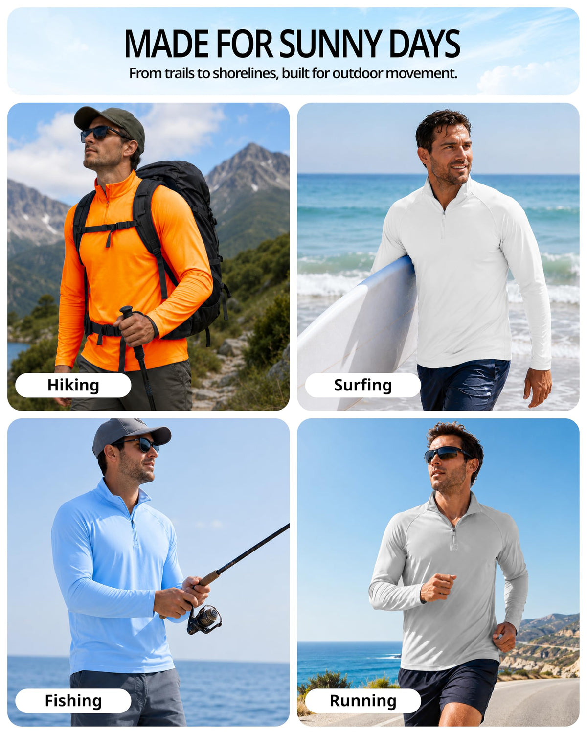 Boladeci Men's UPF 50+ Sun Shirts 1/4 Zip Long Sleeve SPF UV Protection Lightweight Quick Dry Quarter Zip Golf Shirts