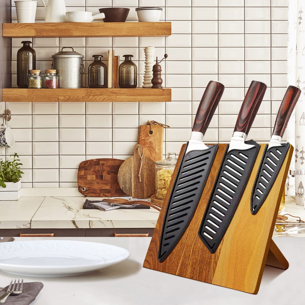 SANDEWILY Japanese Knife Set, 3 Piece Kitchen Knives with Sheaths