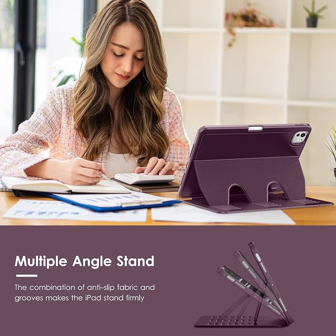 VIKESI Case for iPad Pro 11 inch (M5/M4) 2025/2024Multiple Angles Magnetic Stand CoverShockproof BackPencil Holderand Auto Sleep/WakeBlack