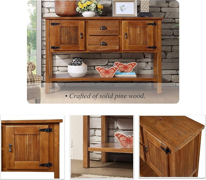 LKTART Solid Wood Farmhouse Console Table,Sofa Table with Storage Drawers and Shelves,Entryway Table for Entry Hallway Foyer,Easy Assembled (48" Brown)