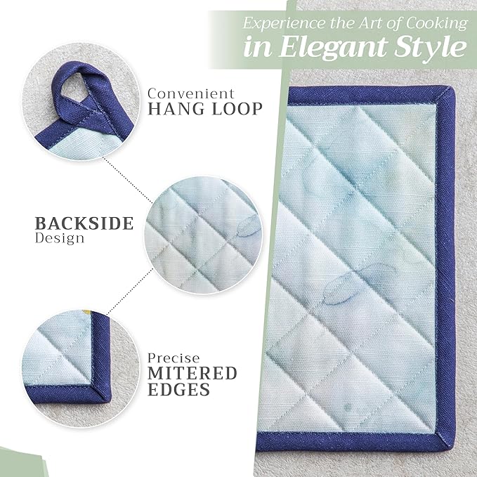Maison d' Hermine Pot Holders 100% Cotton Heat Resistant Potholders 8" x 8" Hot Pads with Loop BBQ, Cooking, Baking, Grilling, Kitchen, Handling Hot Pans Spring/Summer (Pack of 1, Lazy Summer Days)