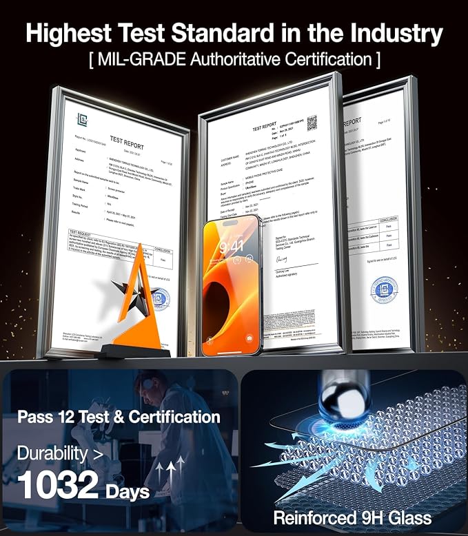UltraGlass TOP 9H+ Armor for iPhone 15 Pro Max Screen Protector [NO.1 Military Grade Shatterproof] Screen Protector 15 Pro Max Tempered Glass [Longest Durable] Full Coverage 2 Pack