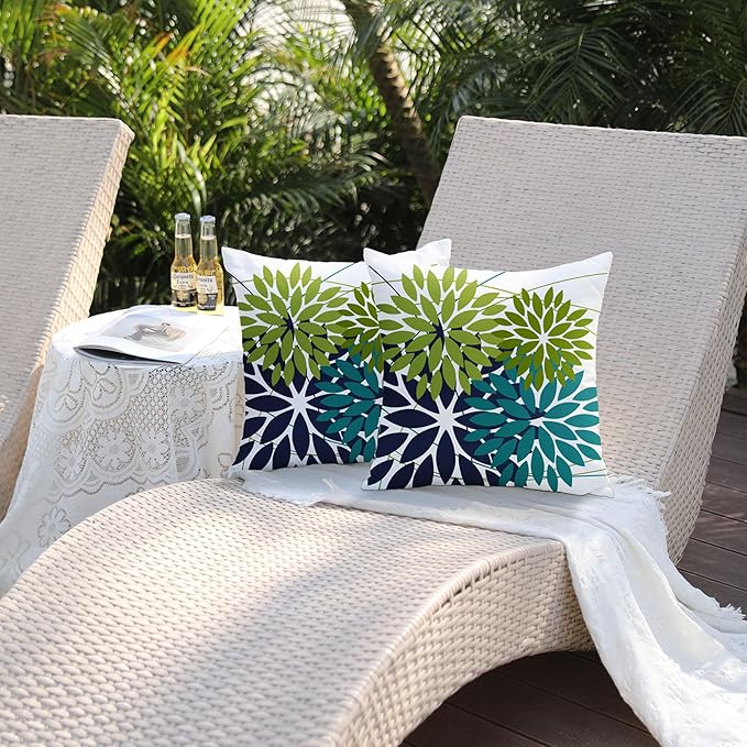DFXSZ Outdoor Pillow Covers 18x18 Inch Set of 2 Dark and Light Green Flower Decorative Waterproof Summer Outdoor Pillow Covers Valentines Pillow Covers for Patio Funiture Garden Couch 168K18