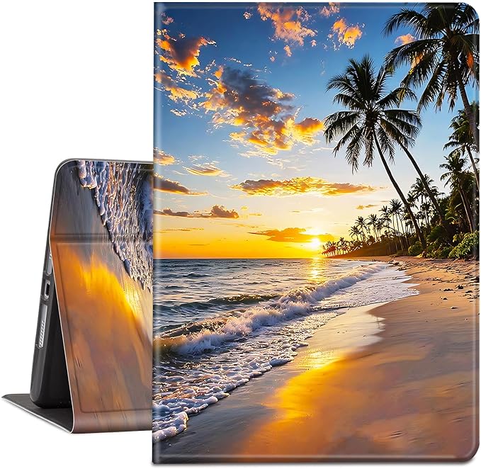 Case for Kindle Paperwhite 12th Generation 7 &amp Kindle ColorSoft Signature Edition – PU Leather with Auto Sleep/Wake Slim Lightweight Protective Cover – Beach Sunset Palms