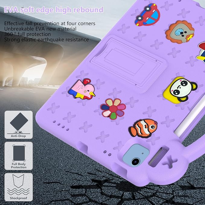 Kids Case for iPad Air 13 (2026/2025/2024) M4/M3/M2 &amp iPad Pro 13 2024 &amp iPad Pro 12.9 Cover 6th/5th/4th/3rd Gen (2022/2021/2020/2018) DIY Figures EVA Rubber Handle Stand Shockproof Bumper