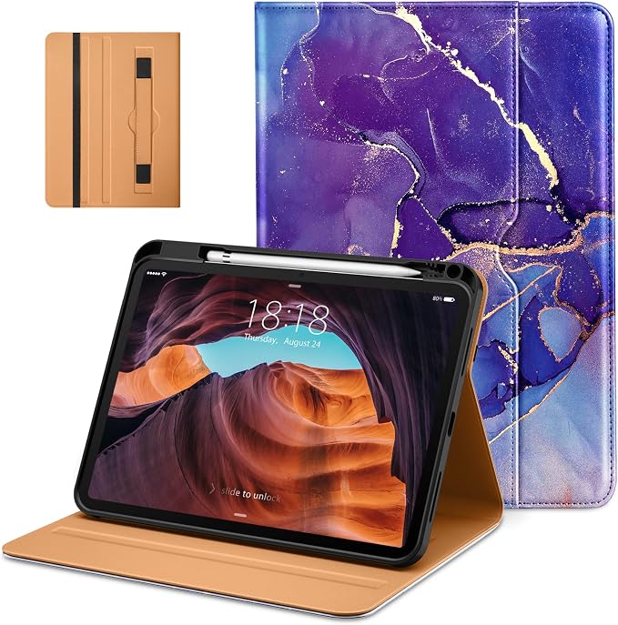 DTTO for iPad (A16) 11th Generation 11-inch &amp 10th Gen Case Brown | Premium Leather Business Cover with Pencil Holder Hand Strap &amp Pocket Corner Protection Auto Sleep/Wake for Work &amp