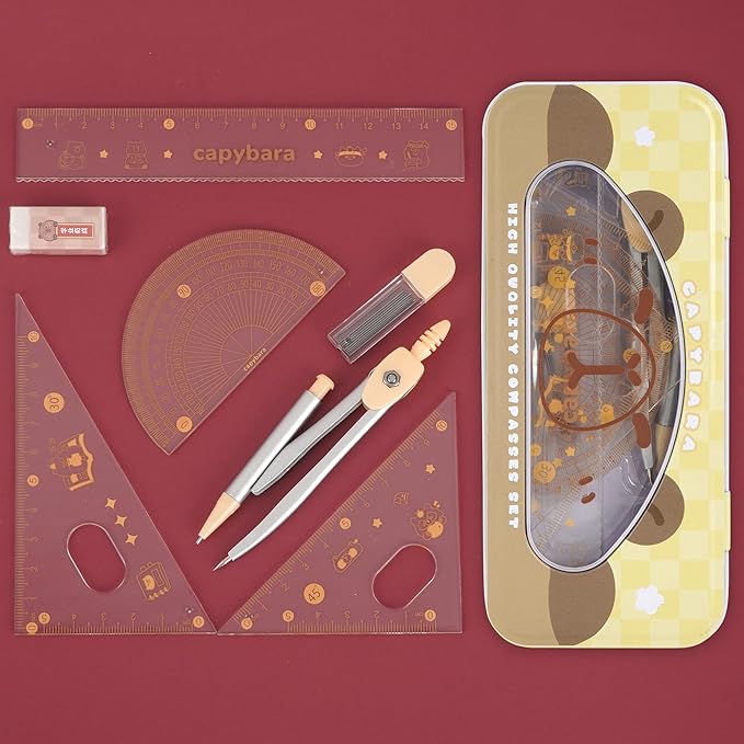 LABANCA 8 Pcs Compass Set with Protractor Rulers Pencil for Math Geometry (08336 Pattern B)