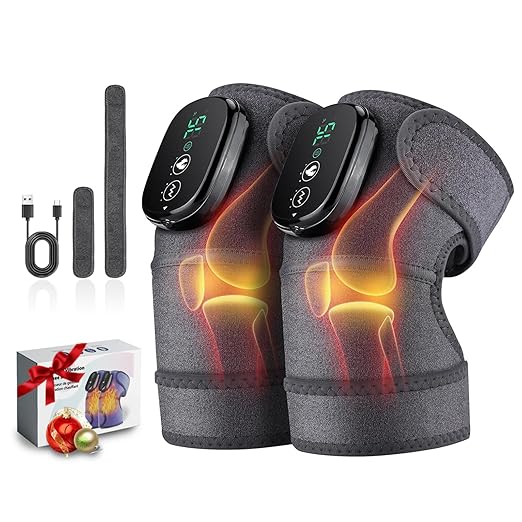 NORTHERN BROTHERS Cordless Knee Massager with Heat Vibration for Pain Relief, MAXwarm 4.0 - Electric Heated Knee Brace with 3 Heat Levels and 3 Massage Mode, Gifts for Men Women Dad Mom (Grey, Pair)