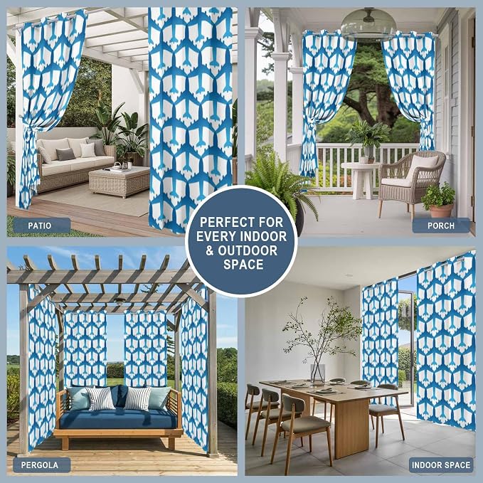 Outdoor Curtains for Patio Waterproof Weatherproof Blue Aircraft Porch Curtains