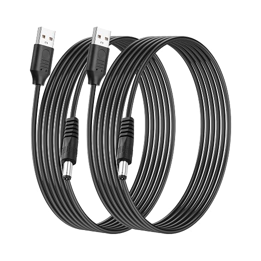SinLoon USB to DC 5.5x2.5mm Power Cord 5V 3A 10FT 2Pcs 5.5mm Barrel Jack Charging Cable for Laptops/Security Systems/LED Strips/Routers
