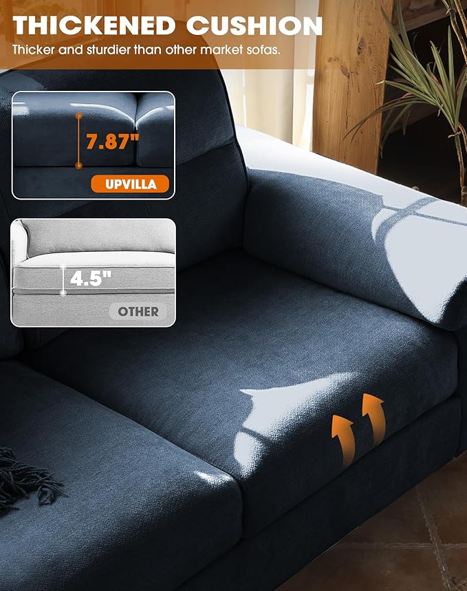 71.25" Modern Sofa Couch for Living Room, Deep Seat Sofas with 8”Cushion, Comfy 2-Seater Chenille Loveseat with Convertible Armrest, Removable Sofa Cover, High Leg(Blue)