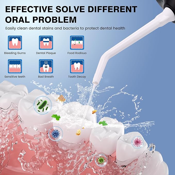 ZUAMEGURechargeable Water Flosser for Teeth Cleaning - Designed for Teeth, Portable Oral Irrigator, IPX7 Waterproof, Includes 5 Professional Tips - Ideal for Daily Oral Care and Family Travel Use