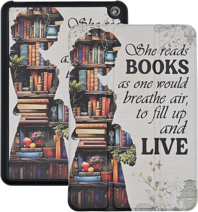 Case for All-New Fire 7 Tablet (12th Generation 2022 Release) Book Reading Lovers Gifts Lightweight PU Leather Stand Protective Cover with Auto Sleep Wake