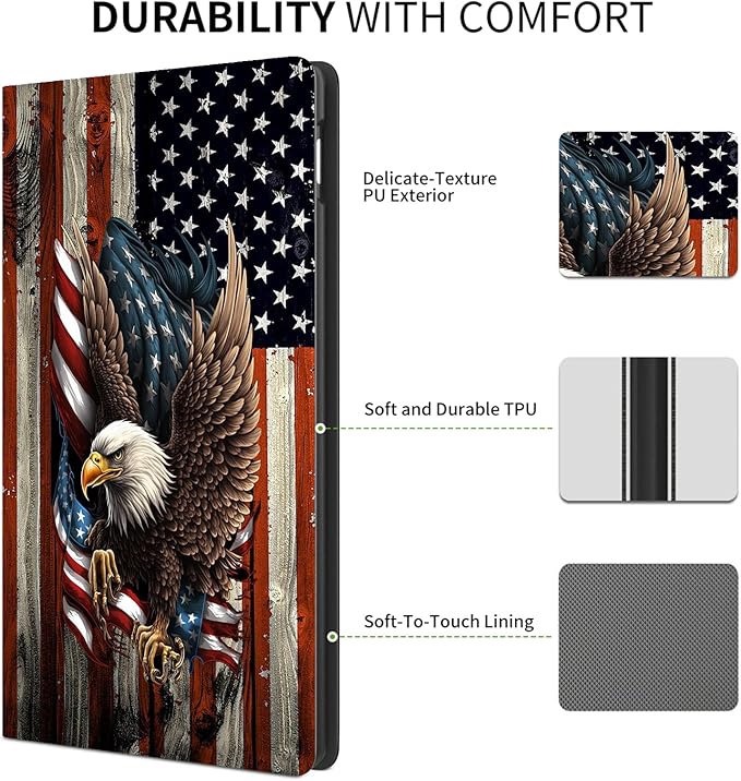 Case for iPad (A16) 11th Generation 11 Inch (2025) for iPad 10th Generation Case 10.9 Inch (2022)Slim Shockproof Shell PU Leather Stand Cover w/Auto Sleep Wake-American Eagle Rebirth of Fire