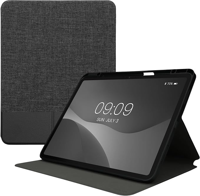 kwmobile Case Compatible with Apple iPad Pro 13 (2024) - Case PU Leather and Canvas Cover with Stand Feature - Anthracite/Black
