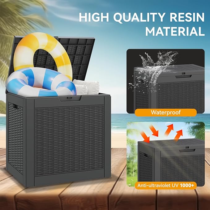 NUNU LAB Outdoor Storage Box, 33 Gallon Resin Deck Box Indoor and Outdoor Use, Waterproof Lockable Patio Storage Bin for Gardening Tools,Package Deliveries,Patio Cushions,UV Resistant,Black