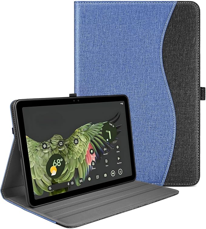 Case for Google Pixel Tablet (11-inch 2023) Multi-Angle Viewing Protective Stand Cover with Pencil Holder &amp Pocket and Protective Tape Compatible with Charging Speaker Dock Cyan