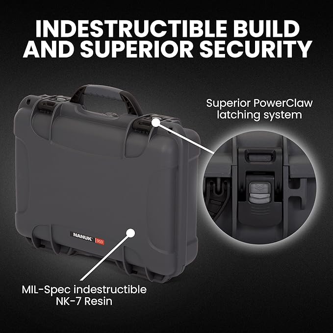 NANUK 910 Hard Case with Customizable Cubed Foam, IP67 Waterproof, Dustproof and Impact Resistant, 14.3” x 11.1” x 4.7”, Rugged Construction for Ultimate Protection, Made in Canada – Graphite