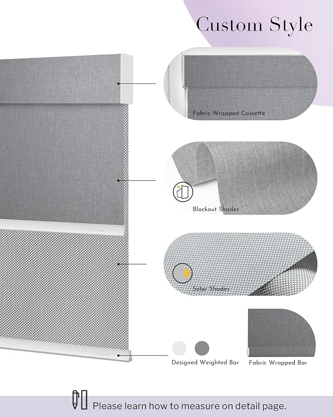 Graywind Motorized Dual Shades for Windows Smart Double Blinds Blackout and Solar Motorized Blinds with Remote Alexa Google Control Day Night Shades, Custom Size (Blackout Light Grey)