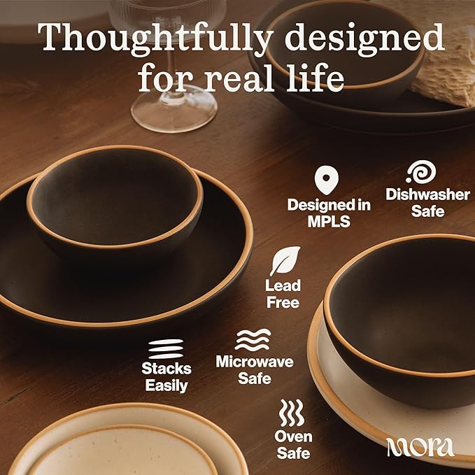 MORA Medium Dishes Set of 4, 30oz Ceramic Pottery Pasta Plate/Wide Bowls - Microwave, Oven and Dishwasher Safe - Terracotta