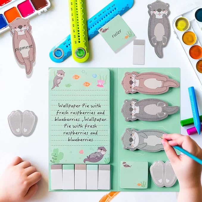 Xqumoi I Just Really Like Otters Sticky Notes Set, 550 Sheets, Cute Cartoon Otters Self-Stick Notes Pads Sea Animal Divider Tabs Bundle Writing Memo Pads Back to School Office Supplies Small Gift